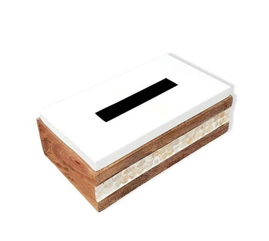 BOITE A MOUCHOIRS EN BOIS AVEC COUVERCLE BLANC 23X13.5X7.5CM