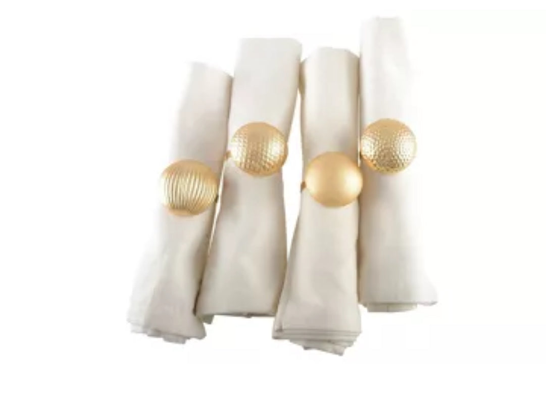 Rond de serviettes boutons dores mat -lot de 4