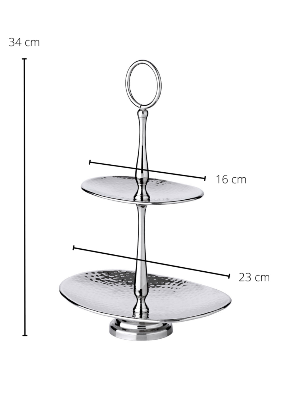 Plateau Gulf (hauteur 34 cm), à 2 niveaux, ovale, en acier inoxydable martelé