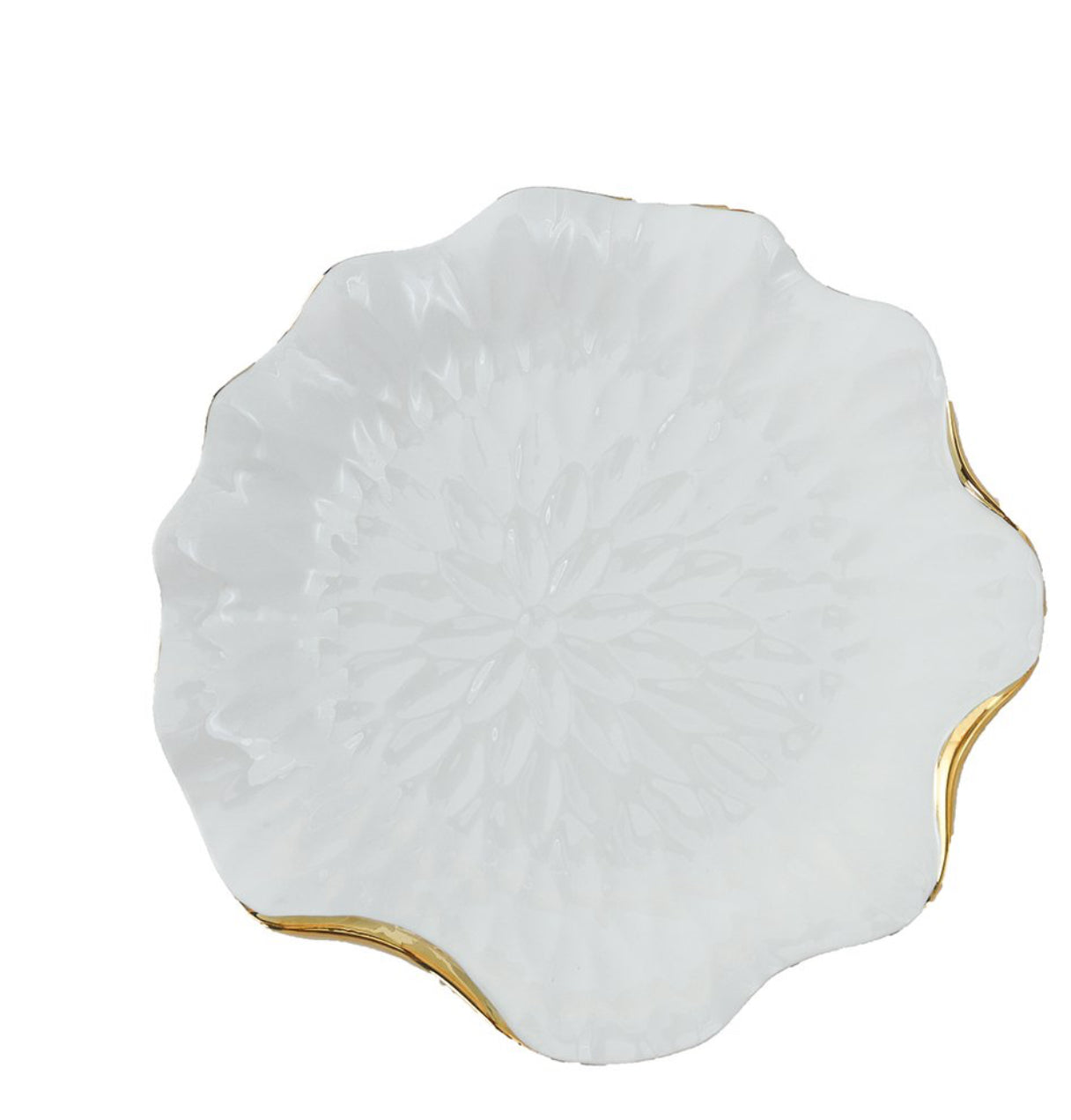 ASSIETTE PLATE EN PORCELAINE BLANCHE AVEC BORDS DORES