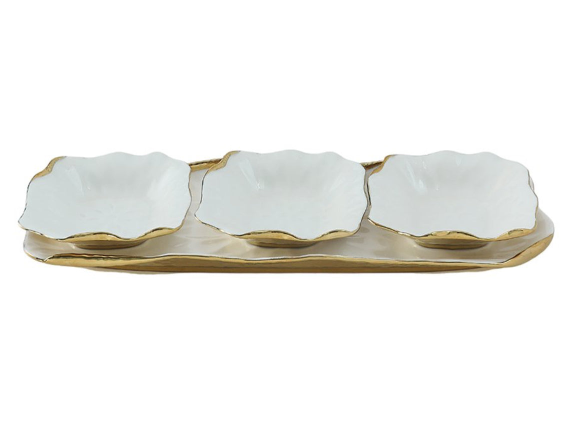 SET DE 3 COUPELLES SUR PLATEAU EN PORCELAINE